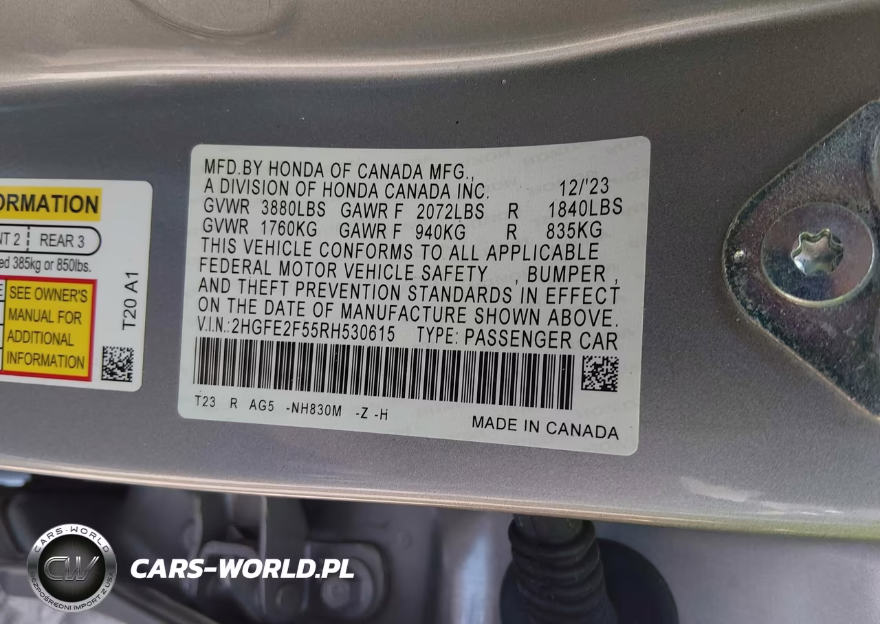 2024 Honda Civic Sport VIN:2HGFE2F55RH530615 - 9