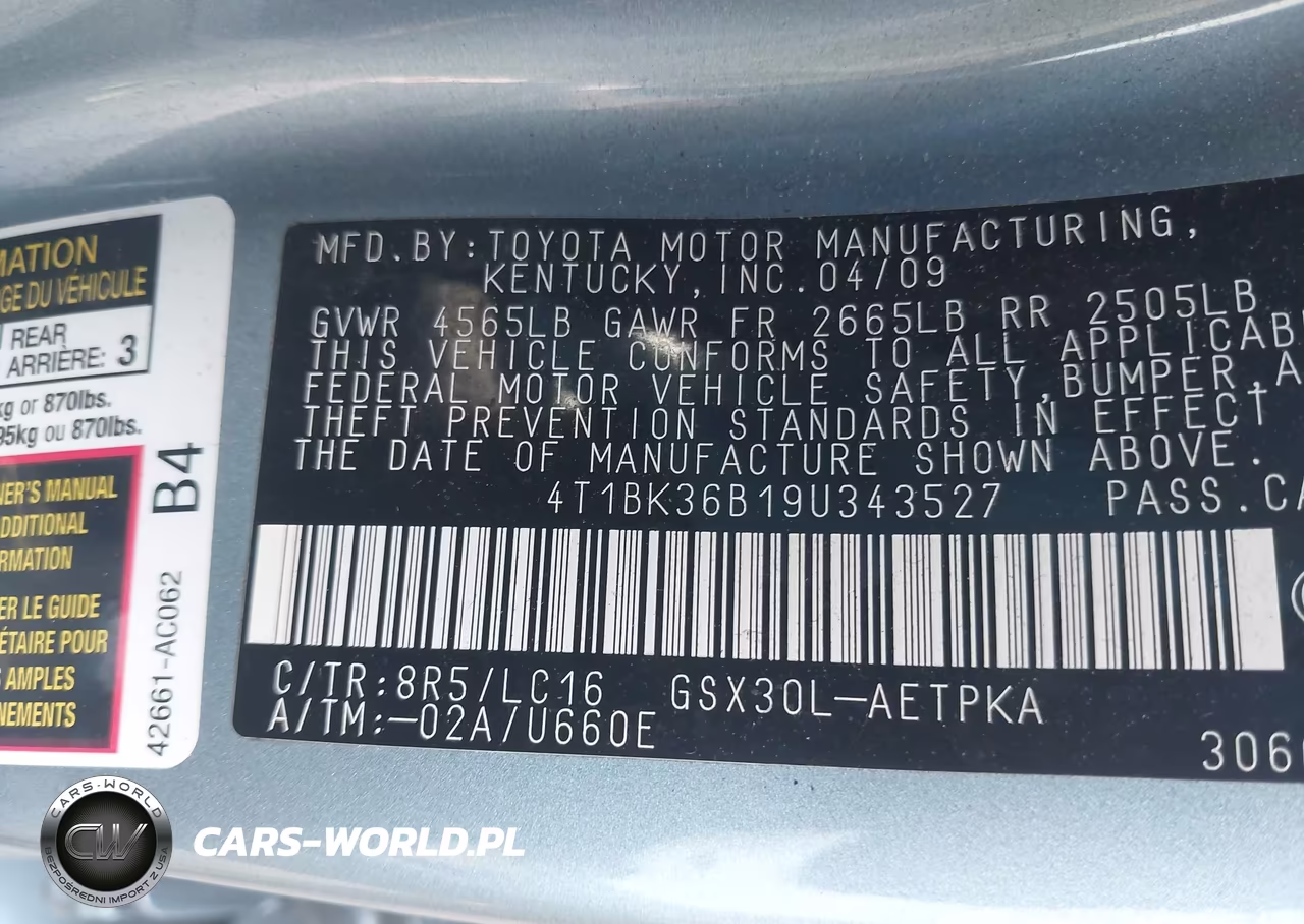 2009 Toyota Avalon Limited VIN:4T1BK36B19U343527 - 9