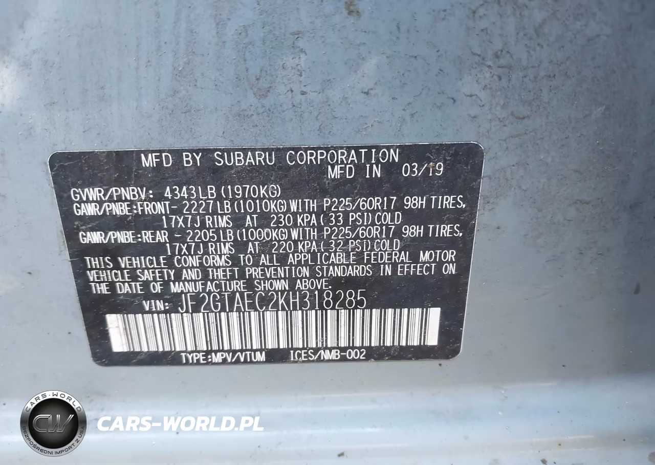 2019 Subaru Crosstrek 2.0I Premium VIN:JF2GTAEC2KH318285 - 9
