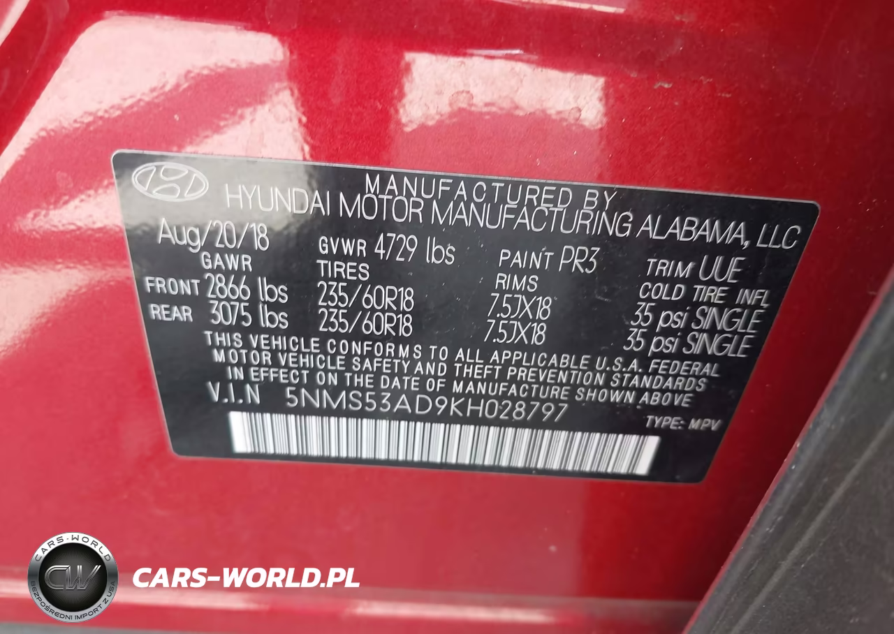 2019 Hyundai Santa Fe Limited VIN:5NMS53AD9KH028797 - 9