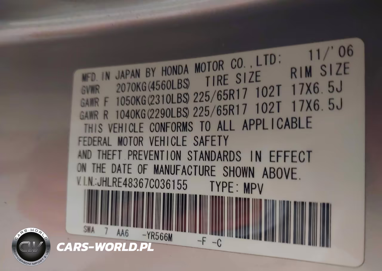 2007 Honda Cr-V Lx VIN:JHLRE48367C036155 - 9