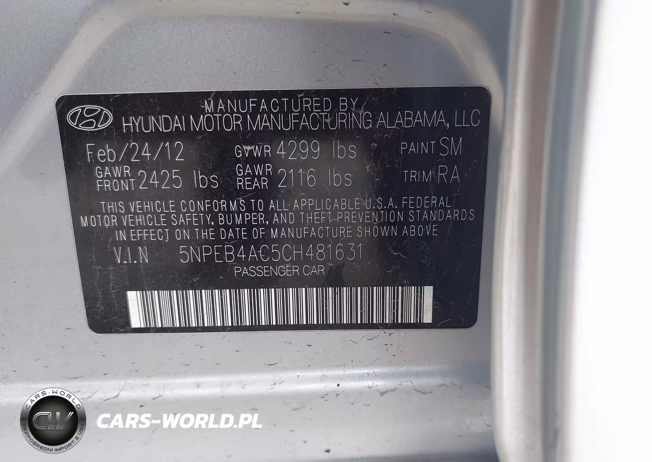 2012 Hyundai Sonata Gls VIN:5NPEB4AC5CH481631 - 9