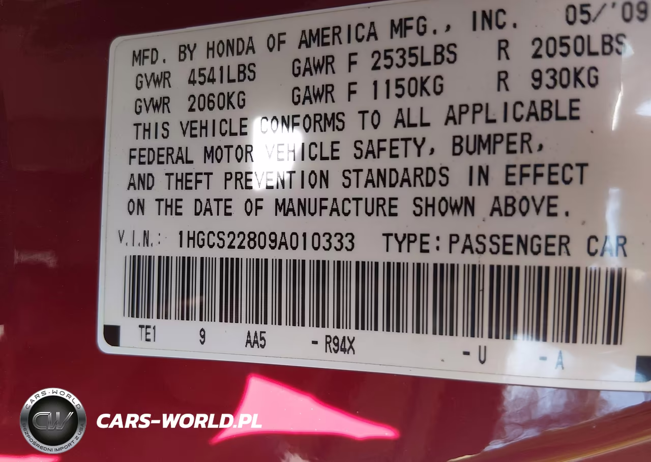 2009 Honda Accord 3.5 Ex-L VIN:1HGCS22809A010333 - 9