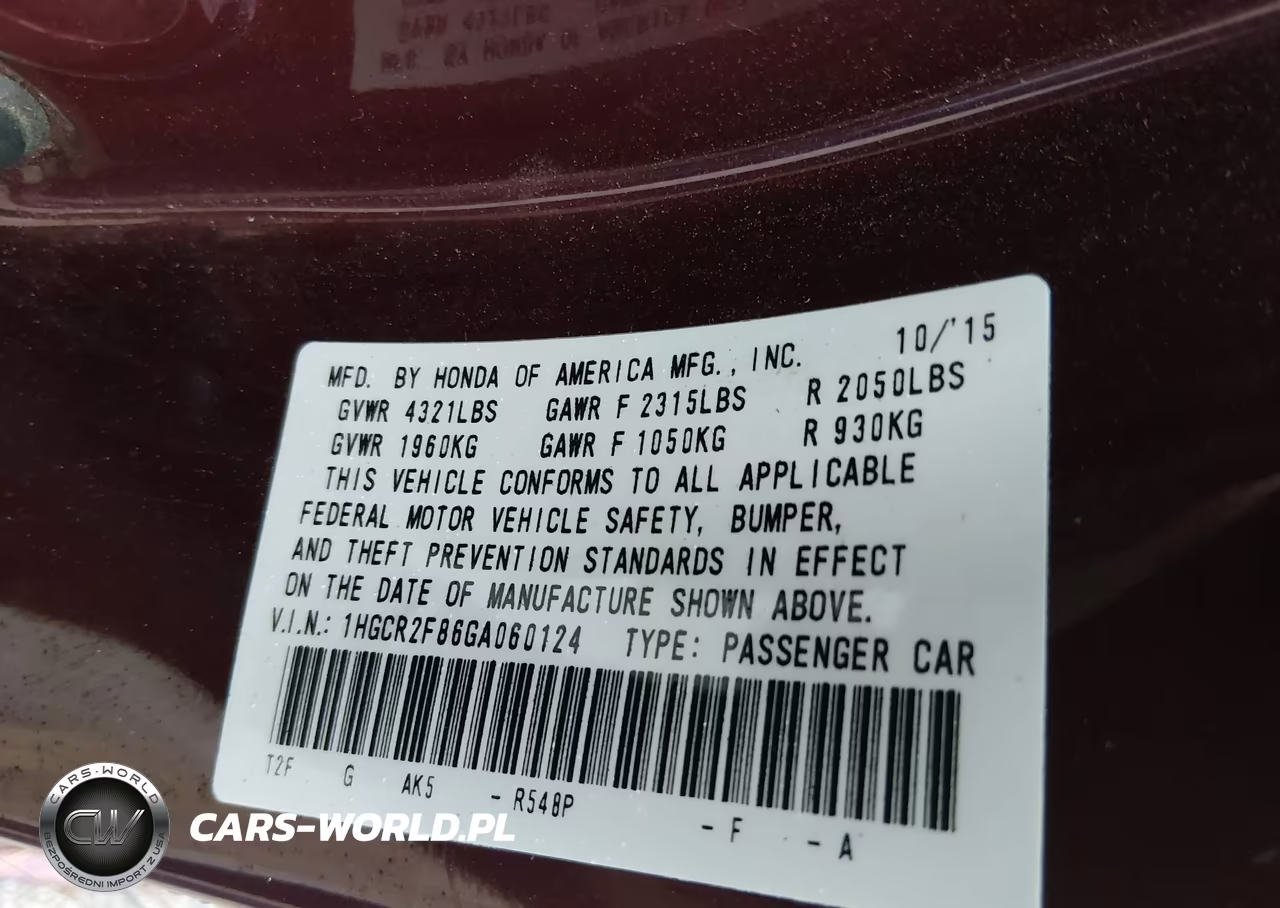 2016 Honda Accord Ex-L VIN:1HGCR2F86GA060124 - 9
