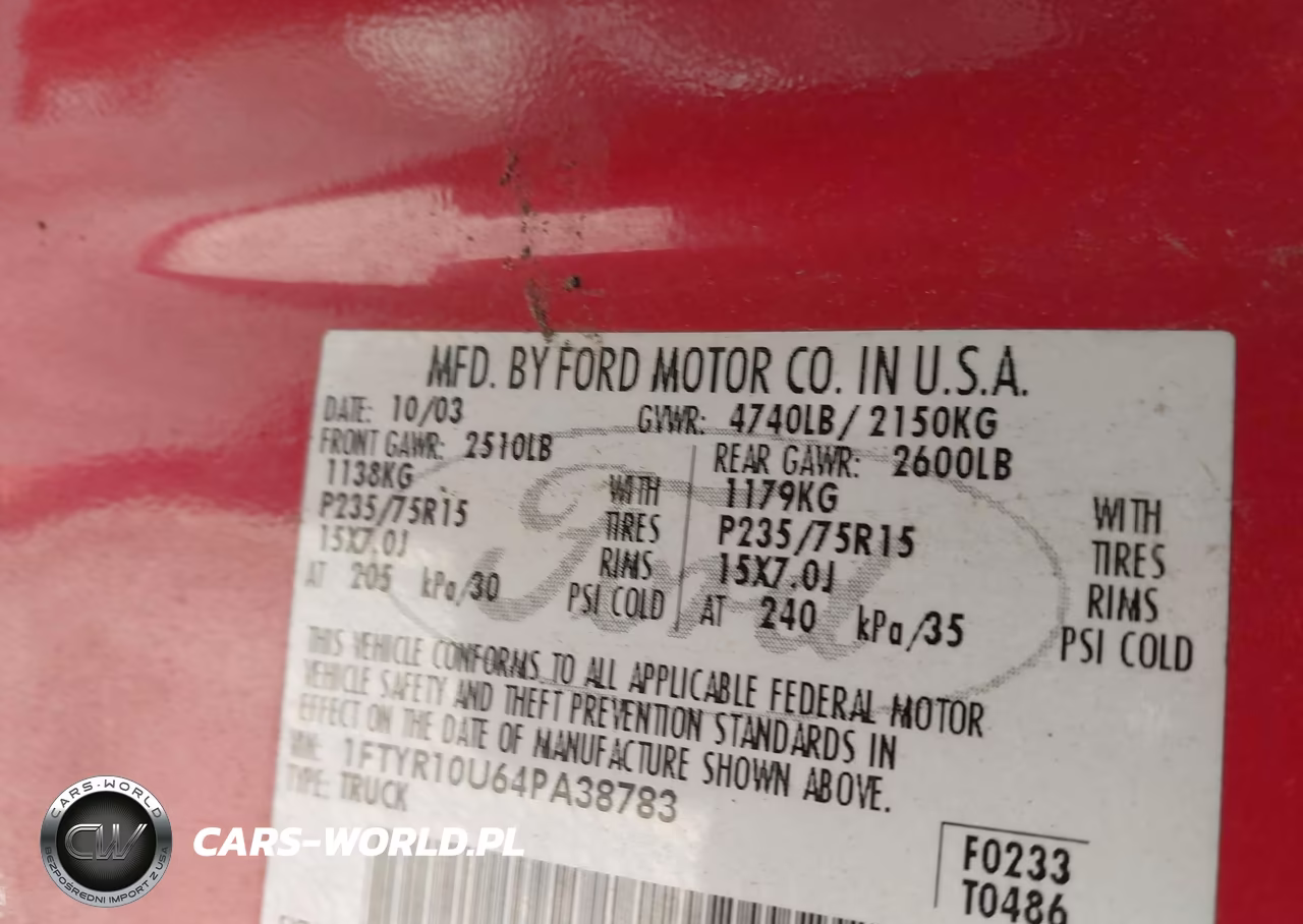 2004 Ford Ranger Edge-Xl-Xlt VIN:1FTYR10U64PA38783 - 9