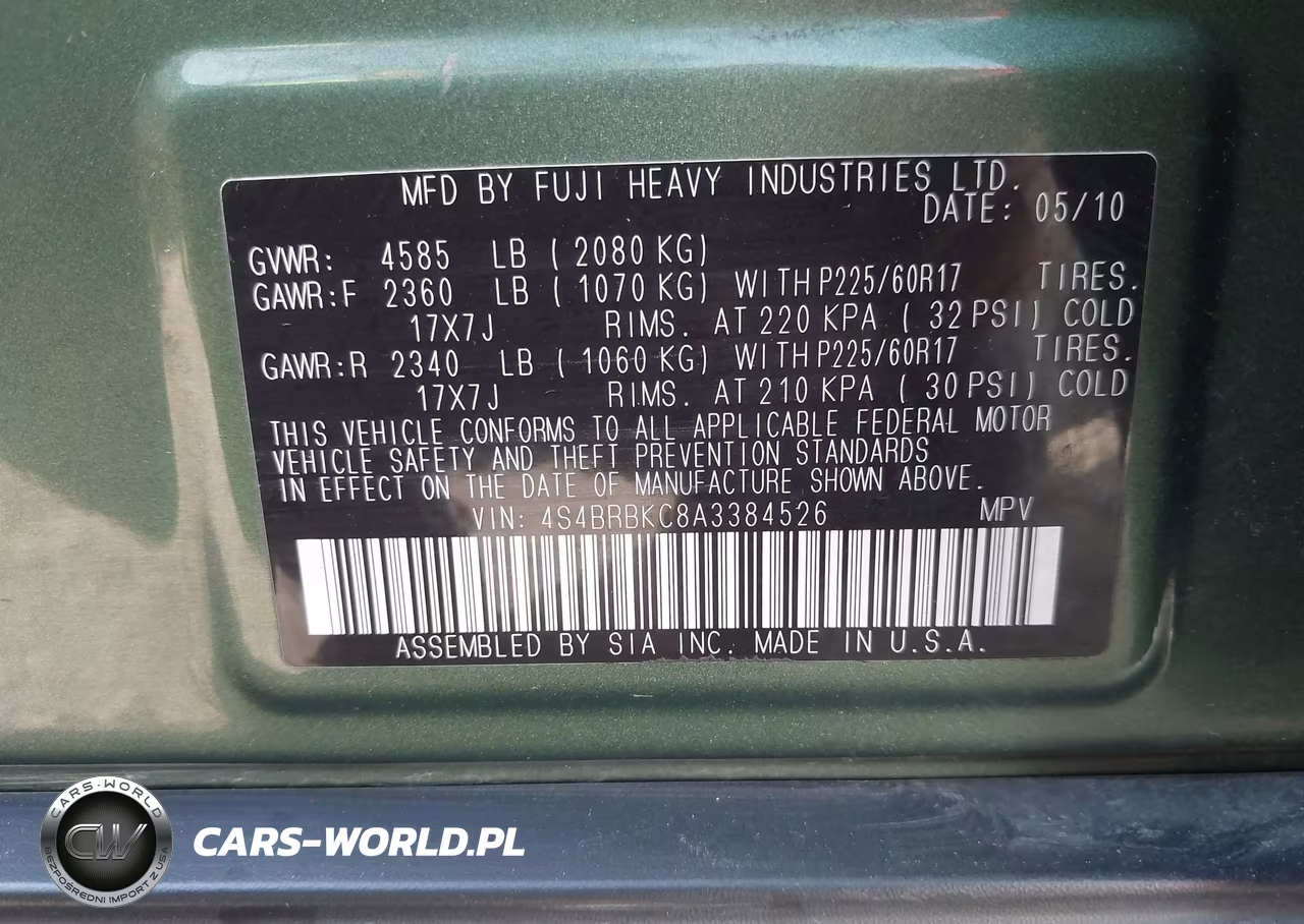 2010 Subaru Outback 2.5I Limited VIN:4S4BRBKC8A3384526 - 9