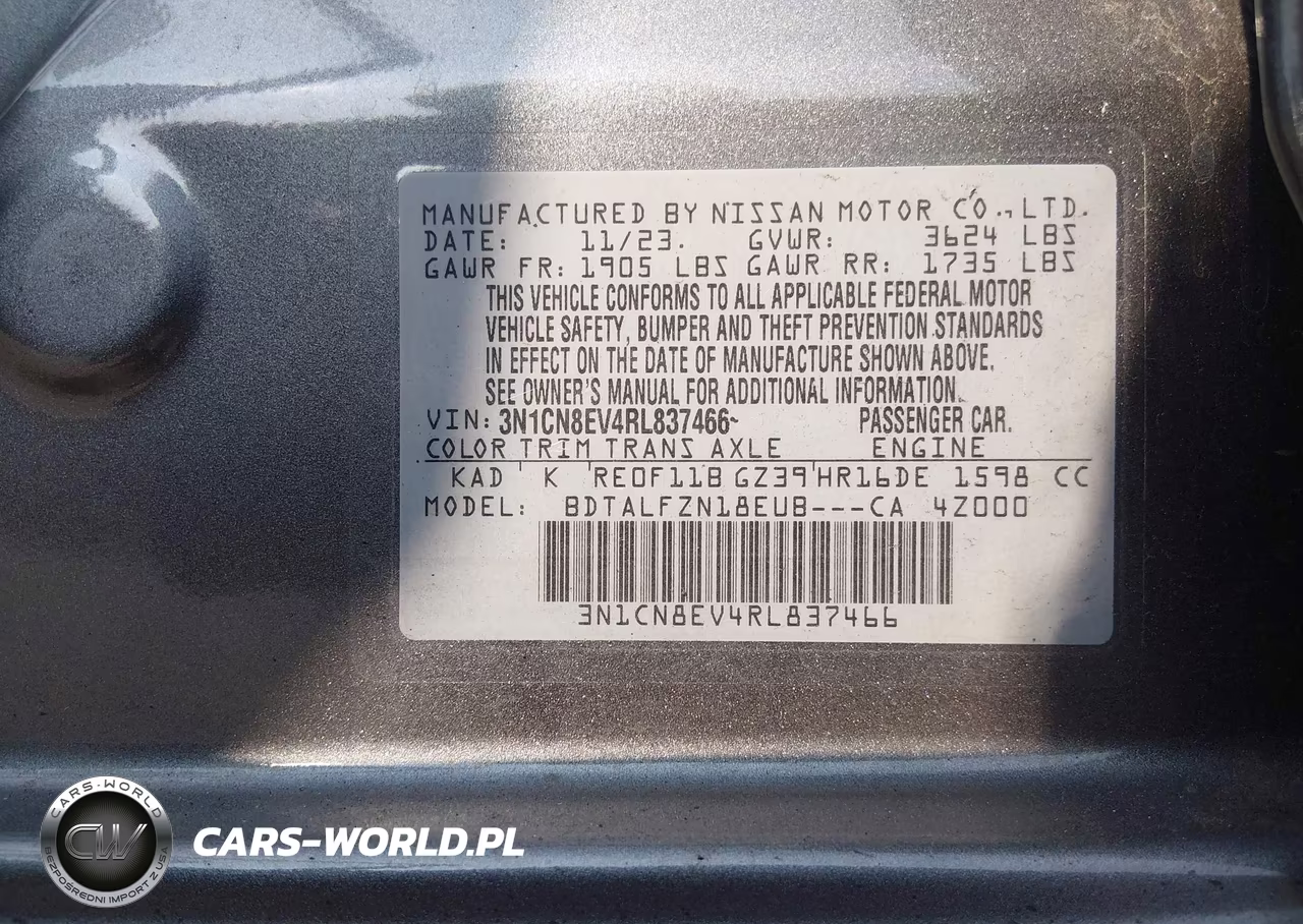 2024 Nissan Versa 1.6 Sv VIN:3N1CN8EV4RL837466 - 9