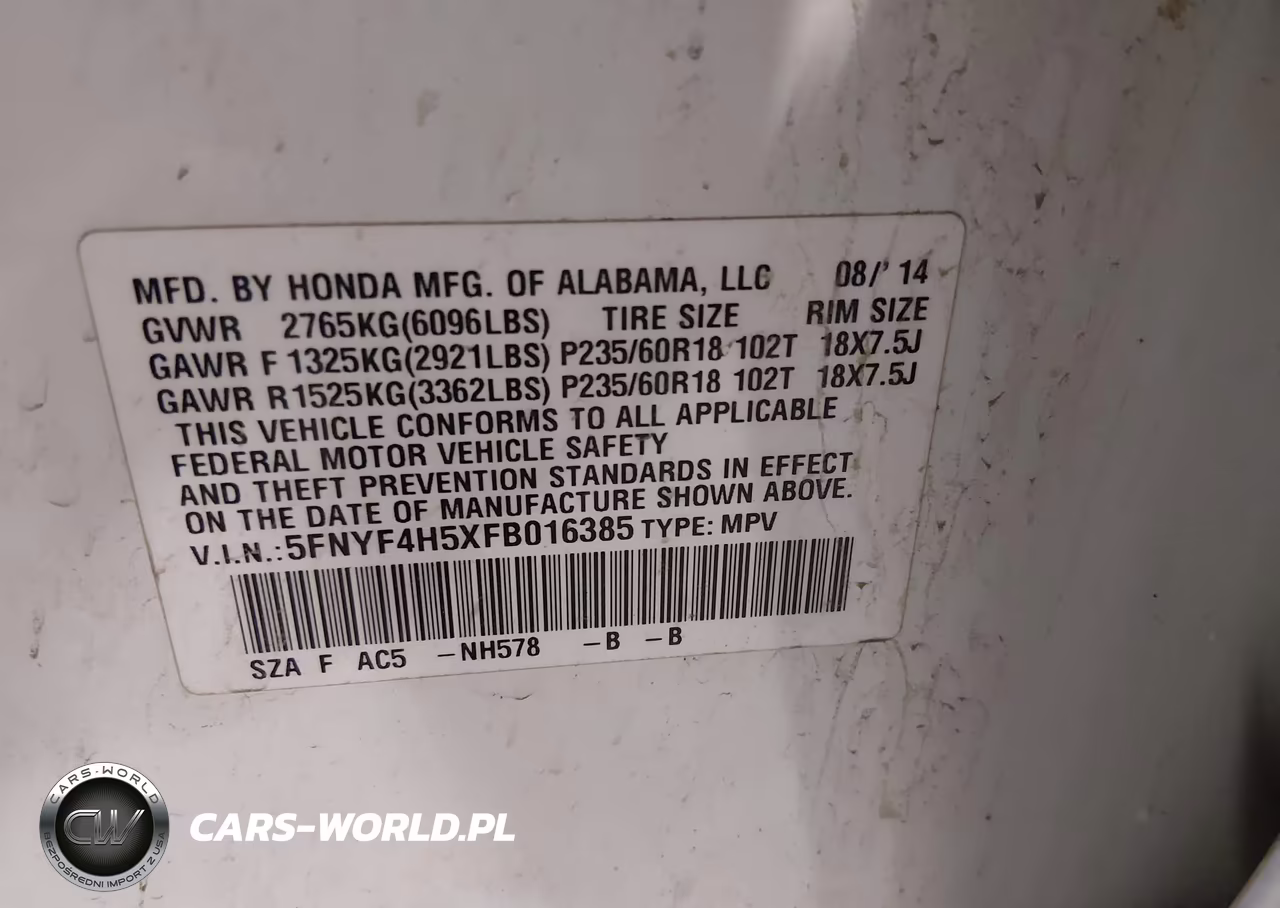 2015 Honda Pilot Ex-L VIN:5FNYF4H5XFB016385 - 9