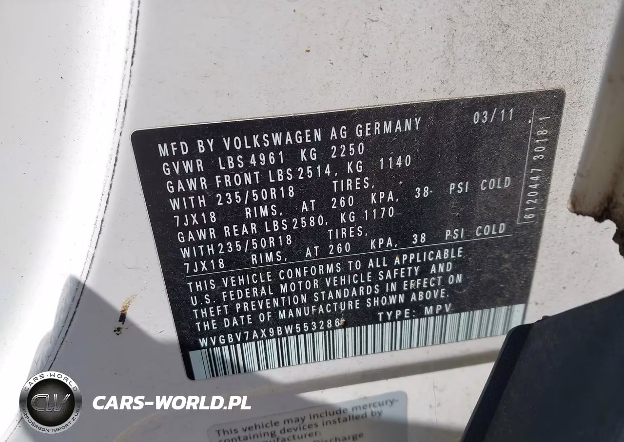 2011 Volkswagen Tiguan Se VIN:WVGBV7AX9BW553286 - 9
