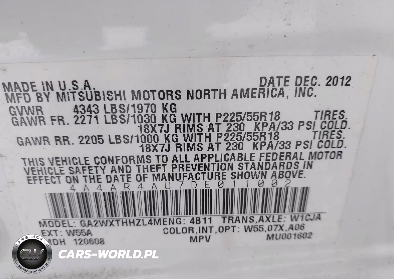 2013 Mitsubishi Outlander Sport Se VIN:4A4AR4AU7DE011002 - 9