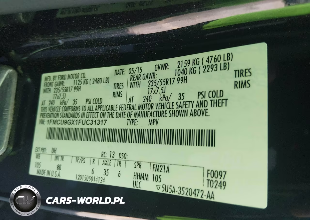 2015 Ford Escape Se VIN:1FMCU9GX1FUC31317 - 9