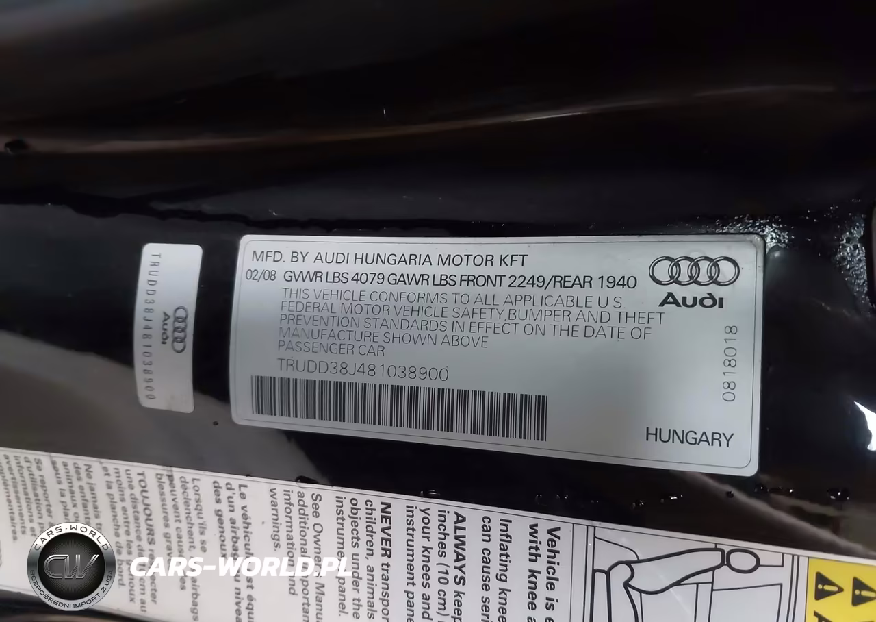 2008 Audi Tt 3.2 VIN:TRUDD38J481038900 - 9