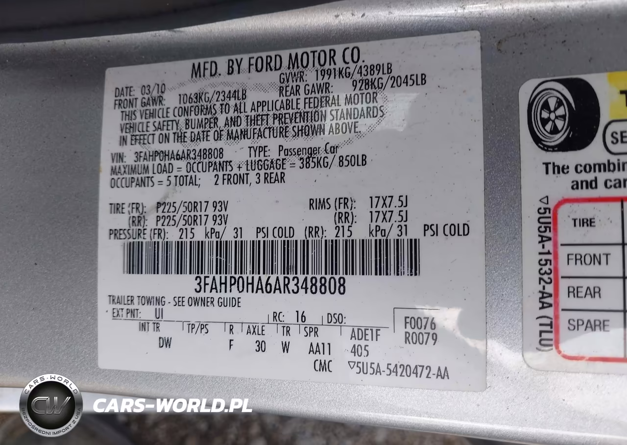 2010 Ford Fusion Se VIN:3FAHP0HA6AR348808 - 9