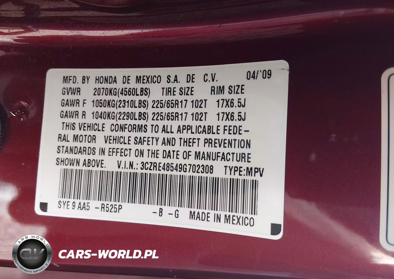 2009 Honda Cr-V Ex VIN:3CZRE48549G702308 - 9