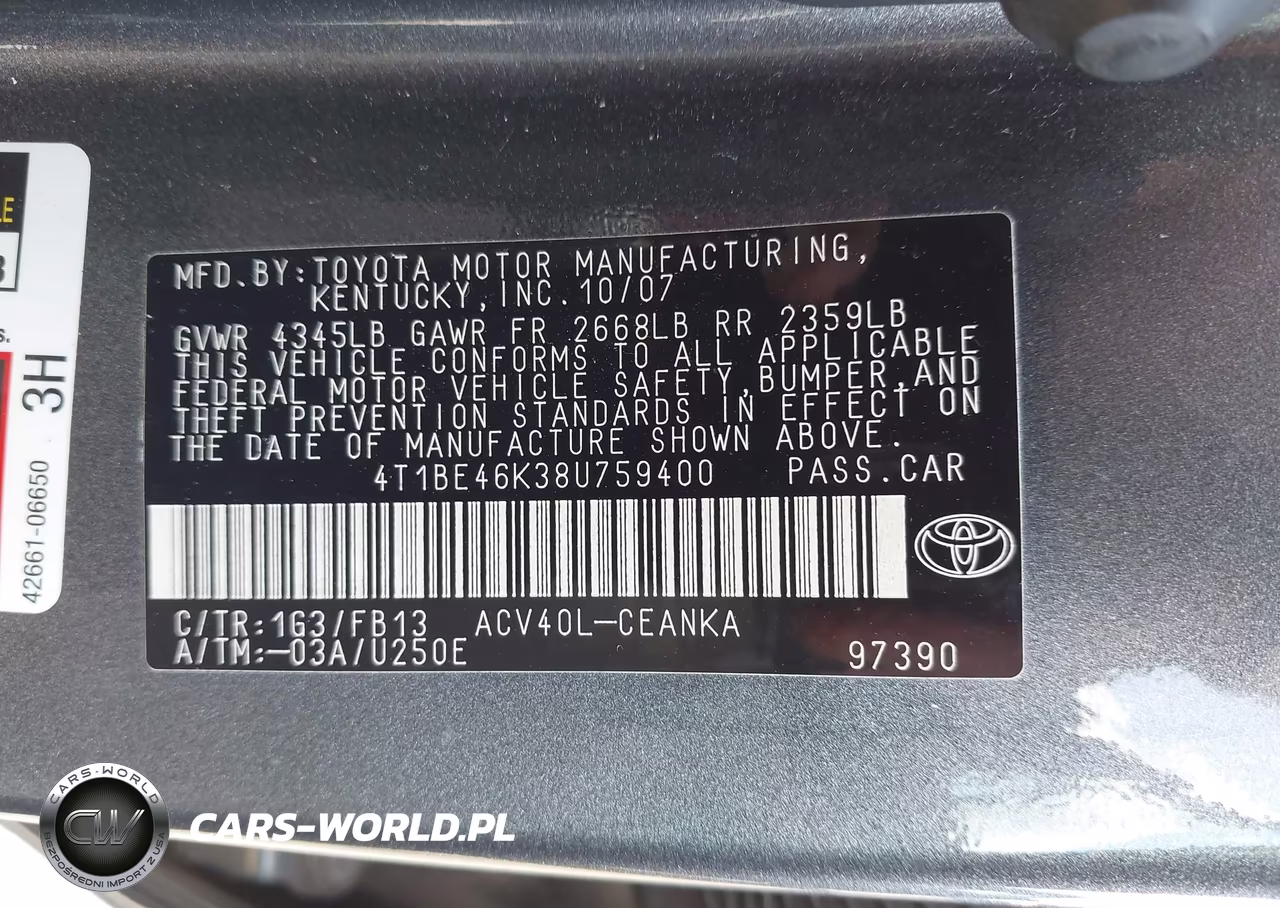 2008 Toyota Camry Le VIN:4T1BE46K38U759400 - 9