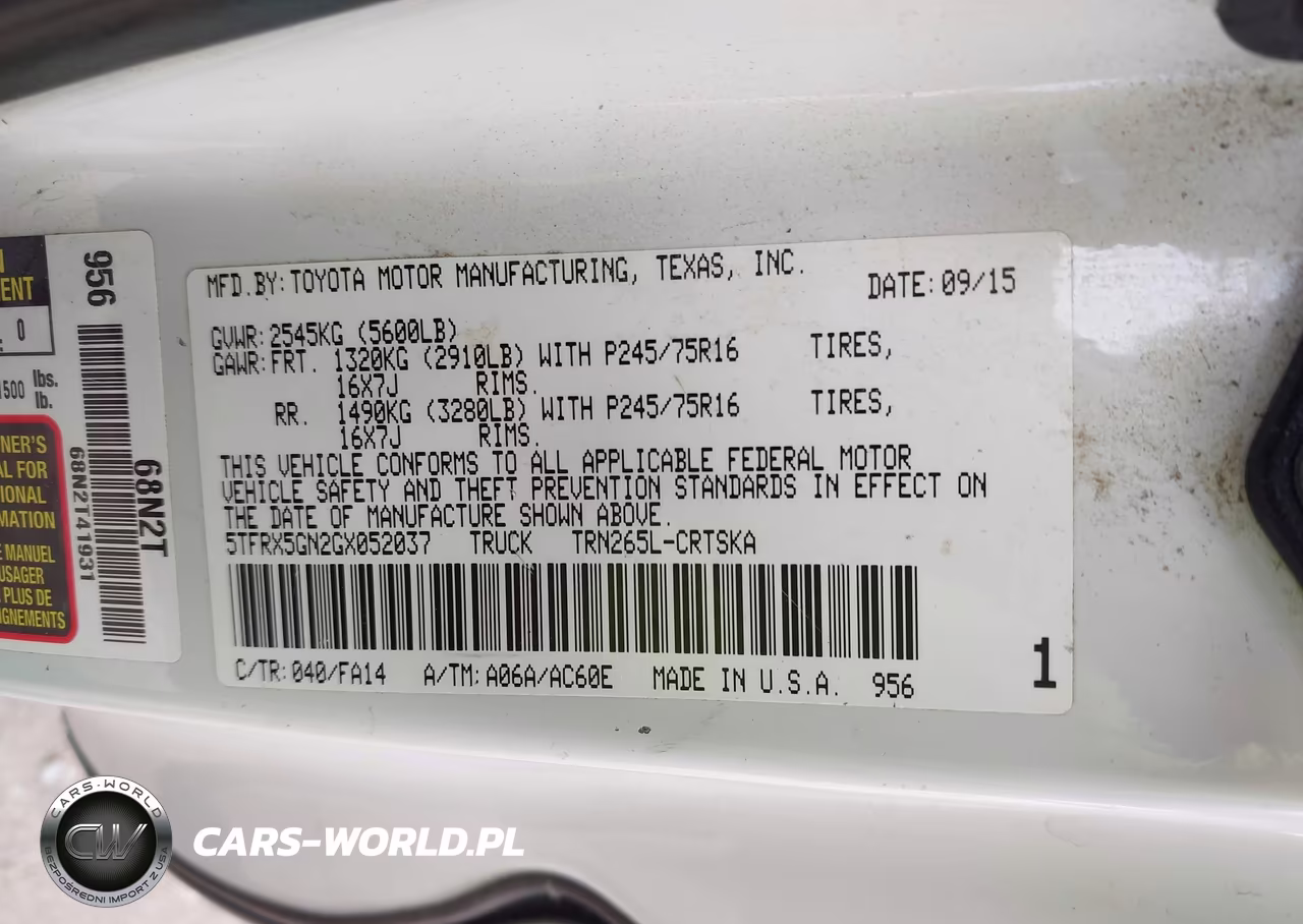 2016 Toyota Tacoma Sr VIN:5TFRX5GN2GX052037 - 9