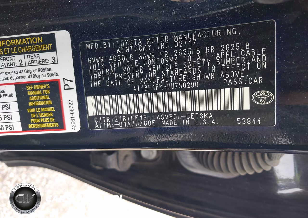 2017 Toyota Camry Se VIN:4T1BF1FK5HU750290 - 9
