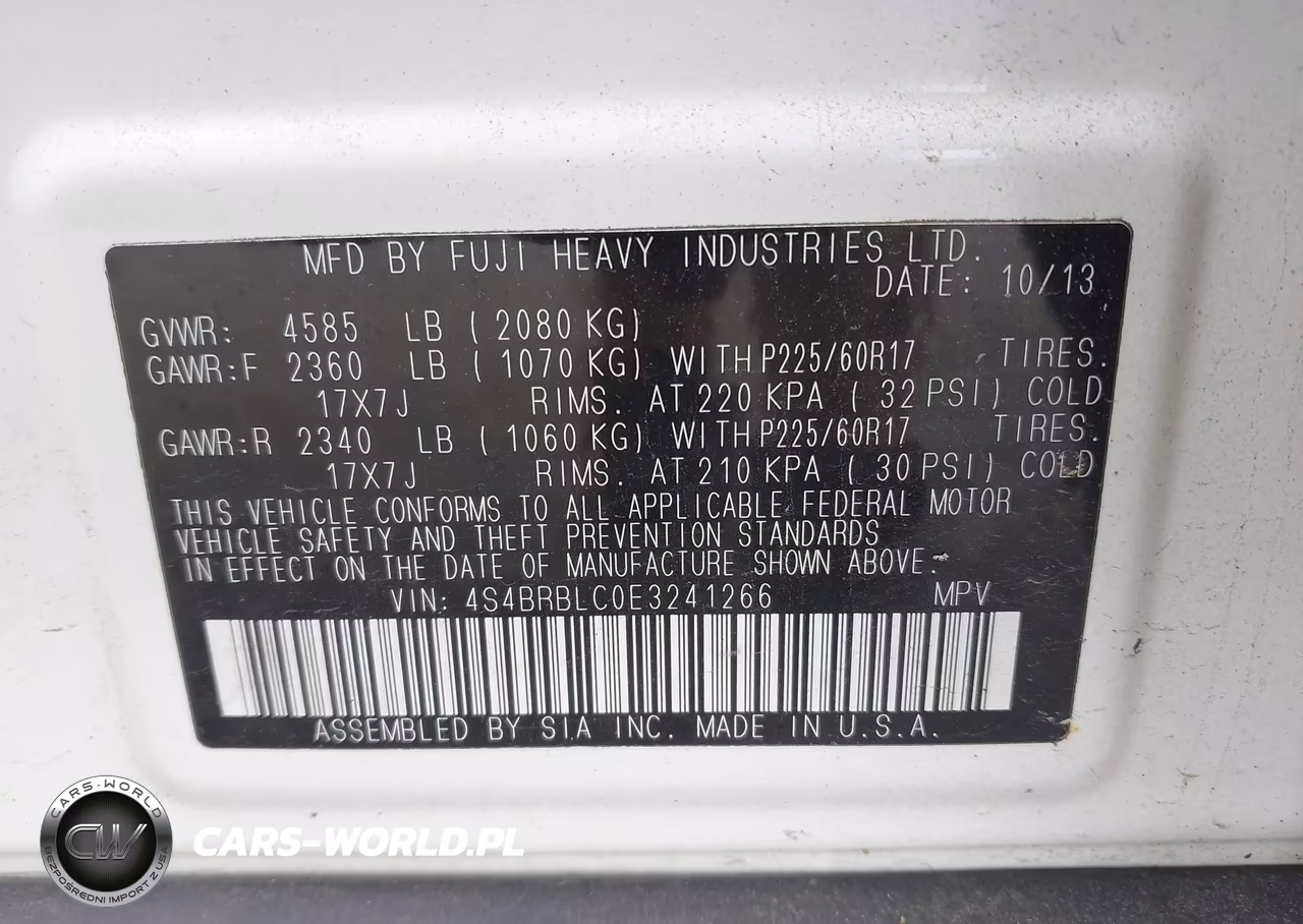 2014 Subaru Outback 2.5I Limited VIN:4S4BRBLC0E3241266 - 9