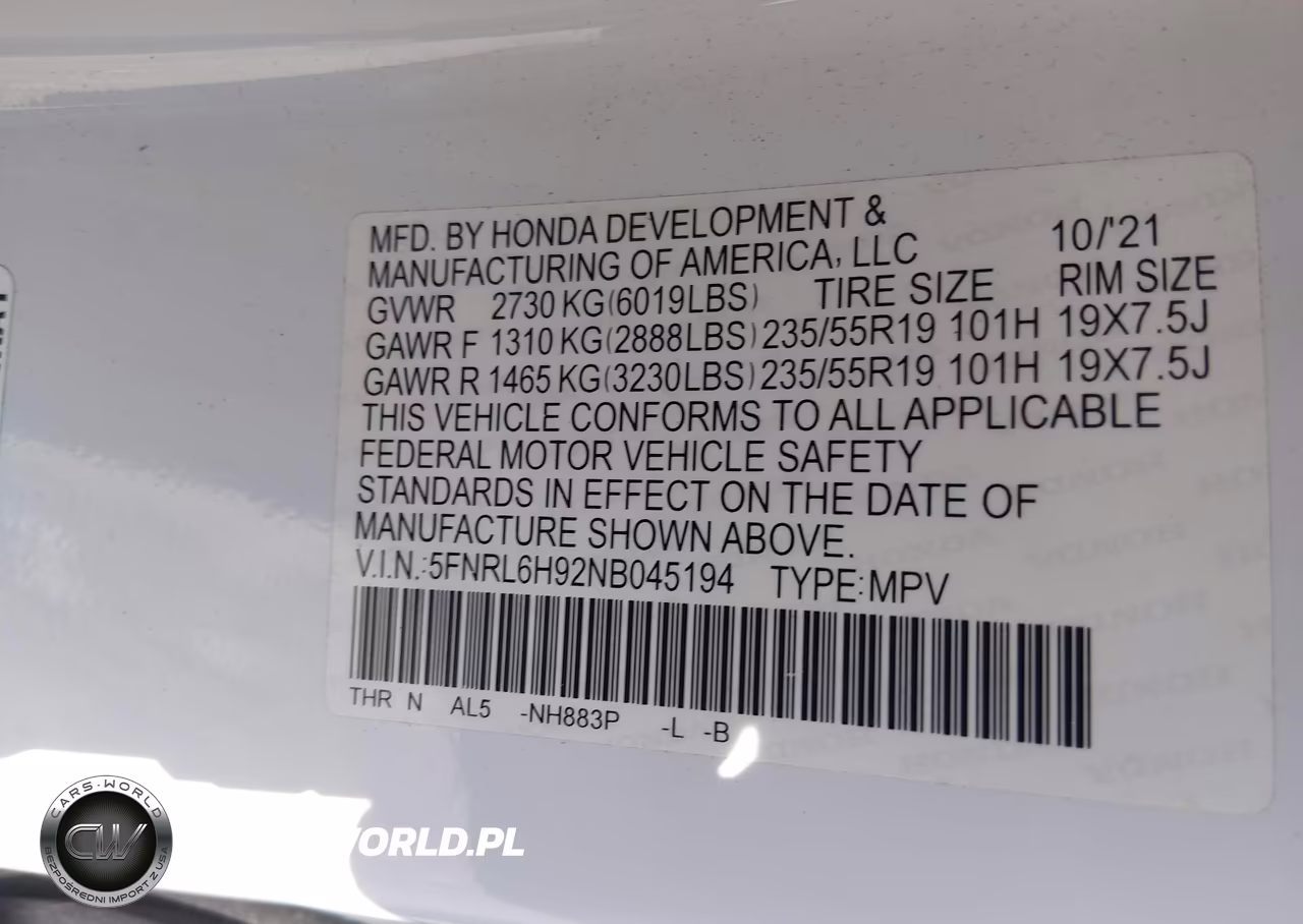 2022 Honda Odyssey Elite VIN:5FNRL6H92NB045194 - 9