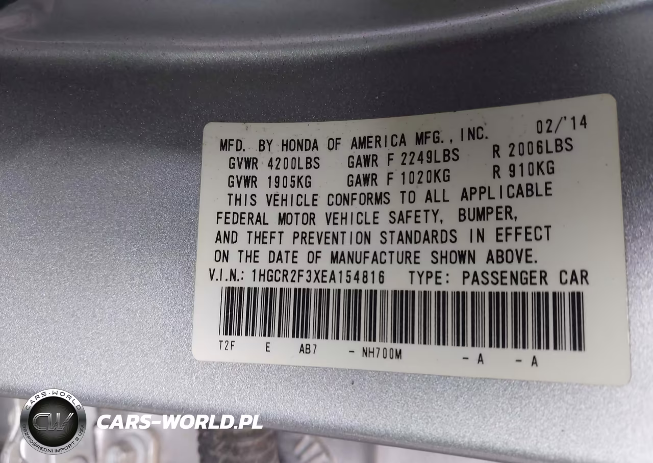 2014 Honda Accord Lx VIN:1HGCR2F3XEA154816 - 9