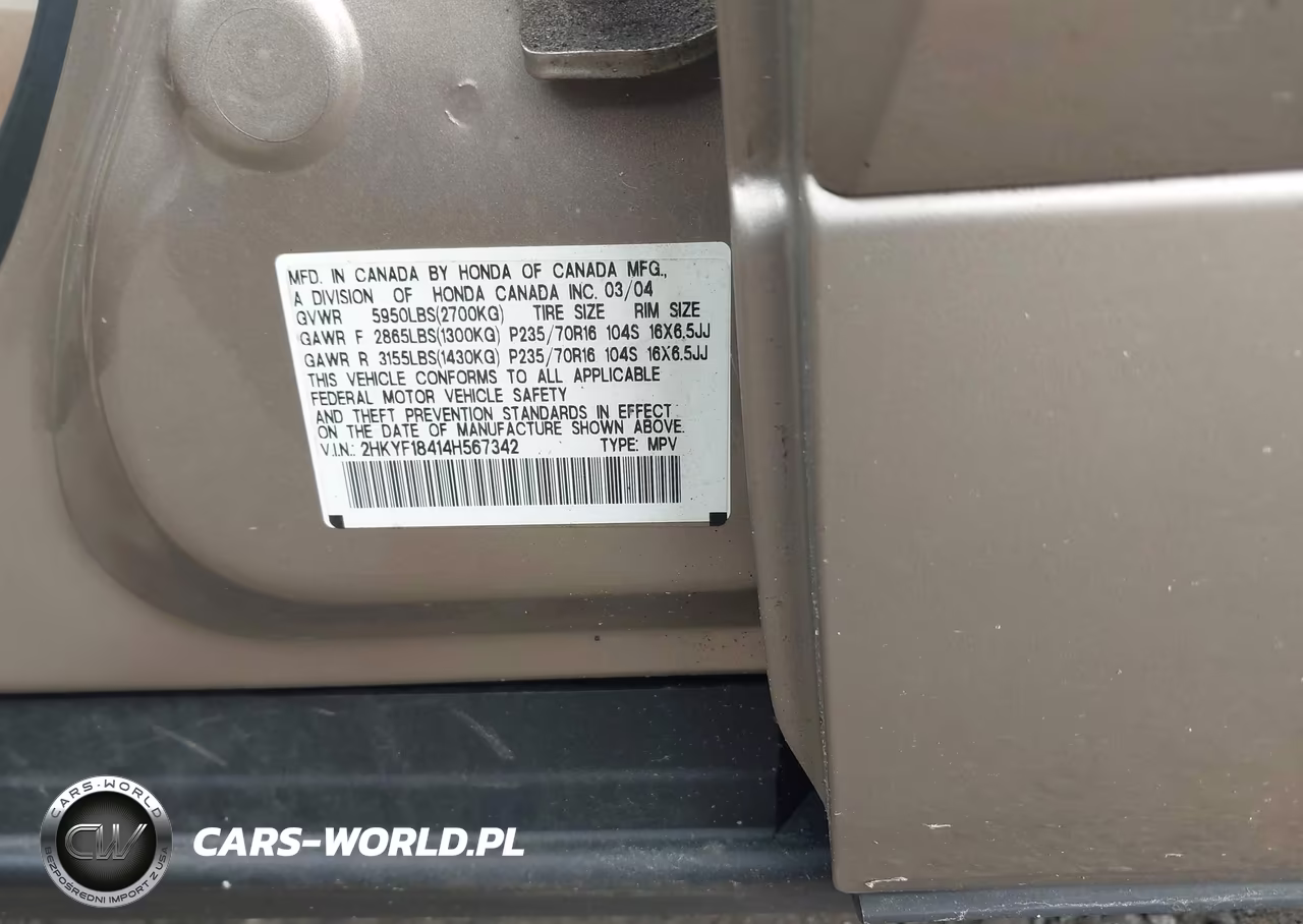 2004 Honda Pilot Ex VIN:2HKYF18414H567342 - 12