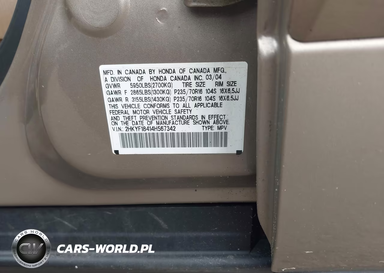2004 Honda Pilot Ex VIN:2HKYF18414H567342 - 9