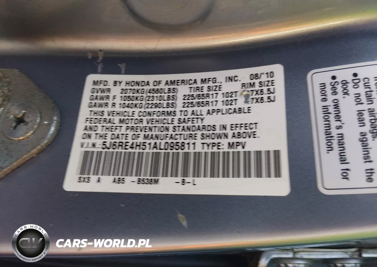 2010 Honda Cr-V Ex VIN:5J6RE4H51AL095811 - 9