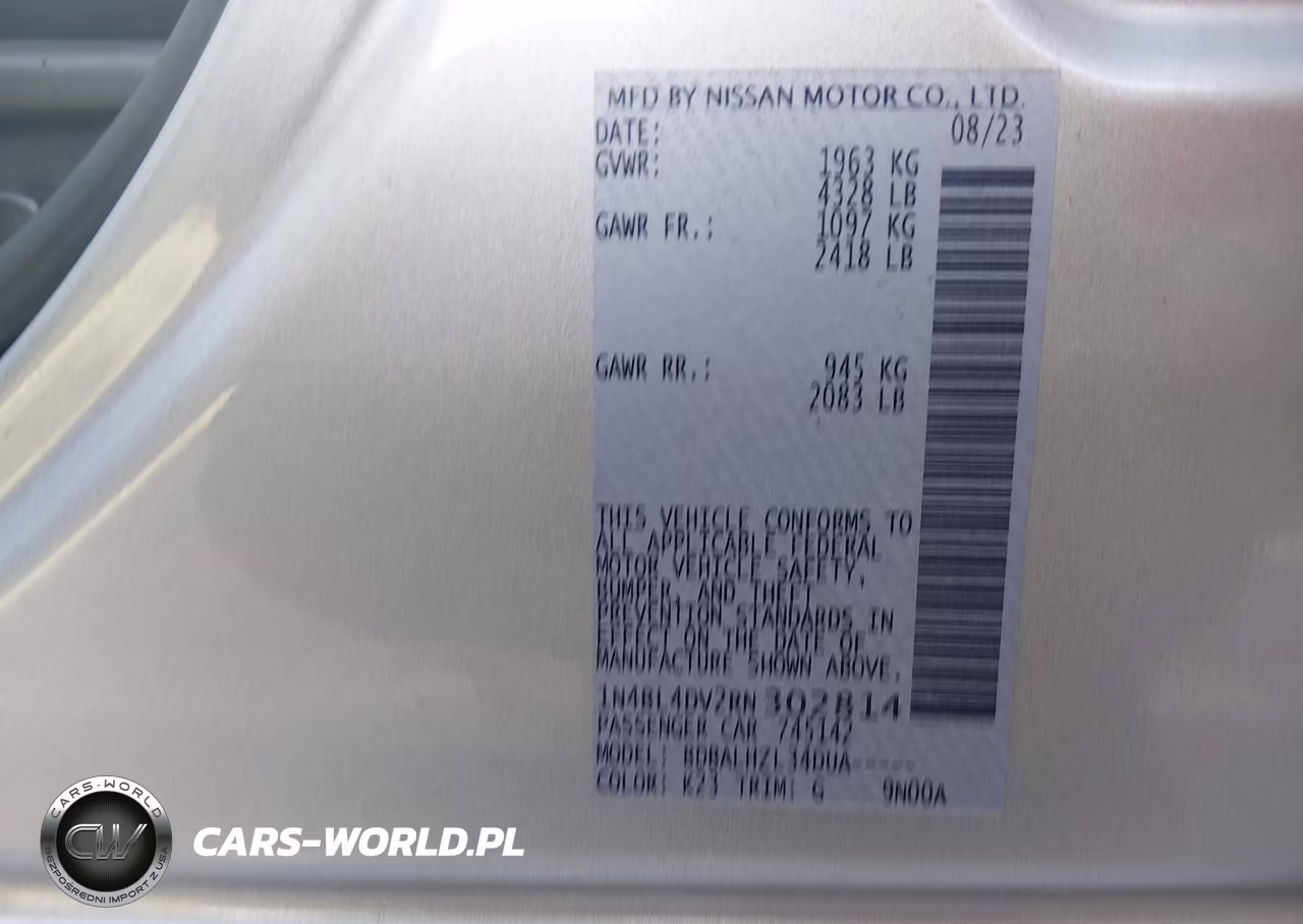 2024 Nissan Altima Sv Fwd VIN:1N4BL4DV2RN302814 - 9