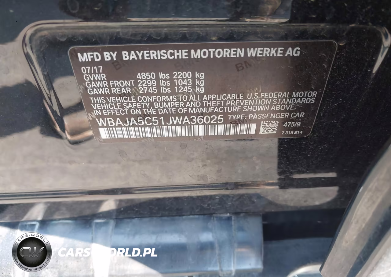 2018 BMW 530I VIN:WBAJA5C51JWA36025 - 9