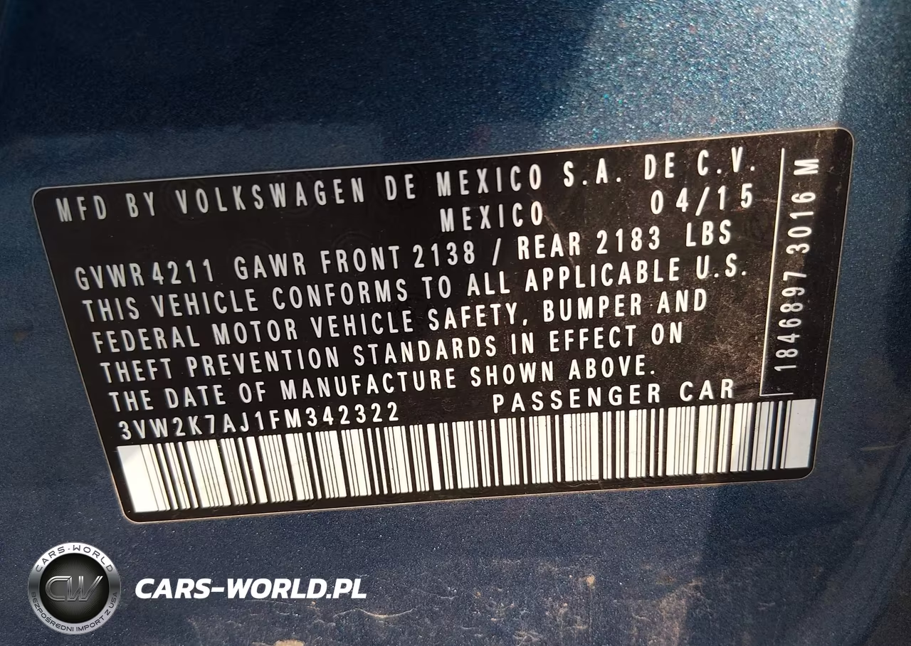 2015 Volkswagen Jetta 2.0L S VIN:3VW2K7AJ1FM342322 - 9