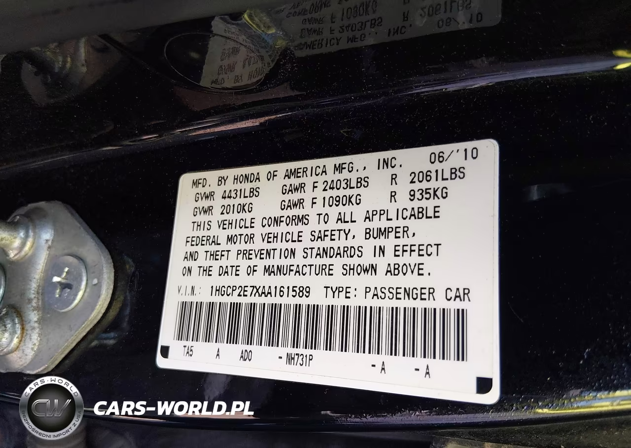 2010 Honda Accord 2.4 Ex VIN:1HGCP2E7XAA161589 - 9