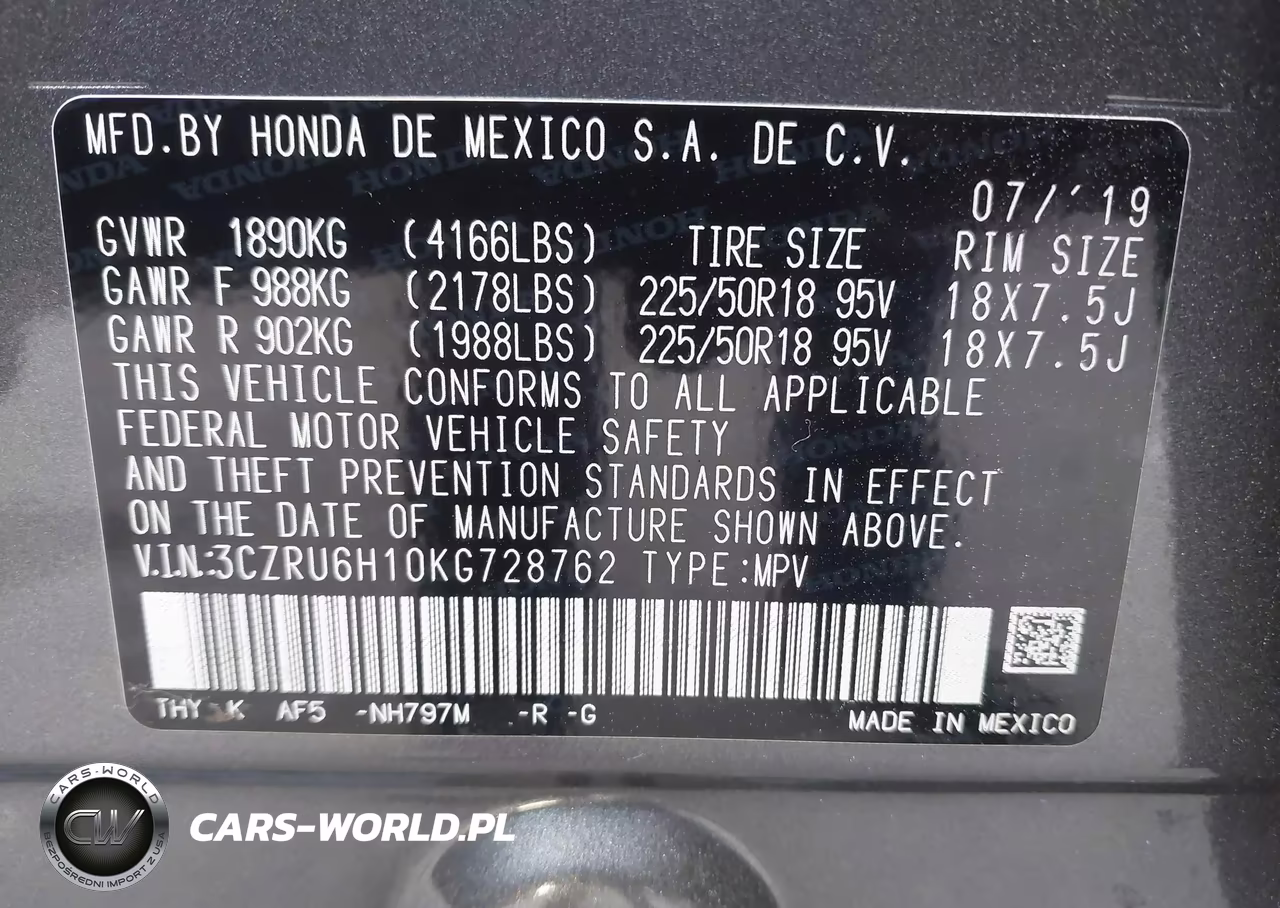 2019 Honda Hr-V Sport VIN:3CZRU6H10KG728762 - 9