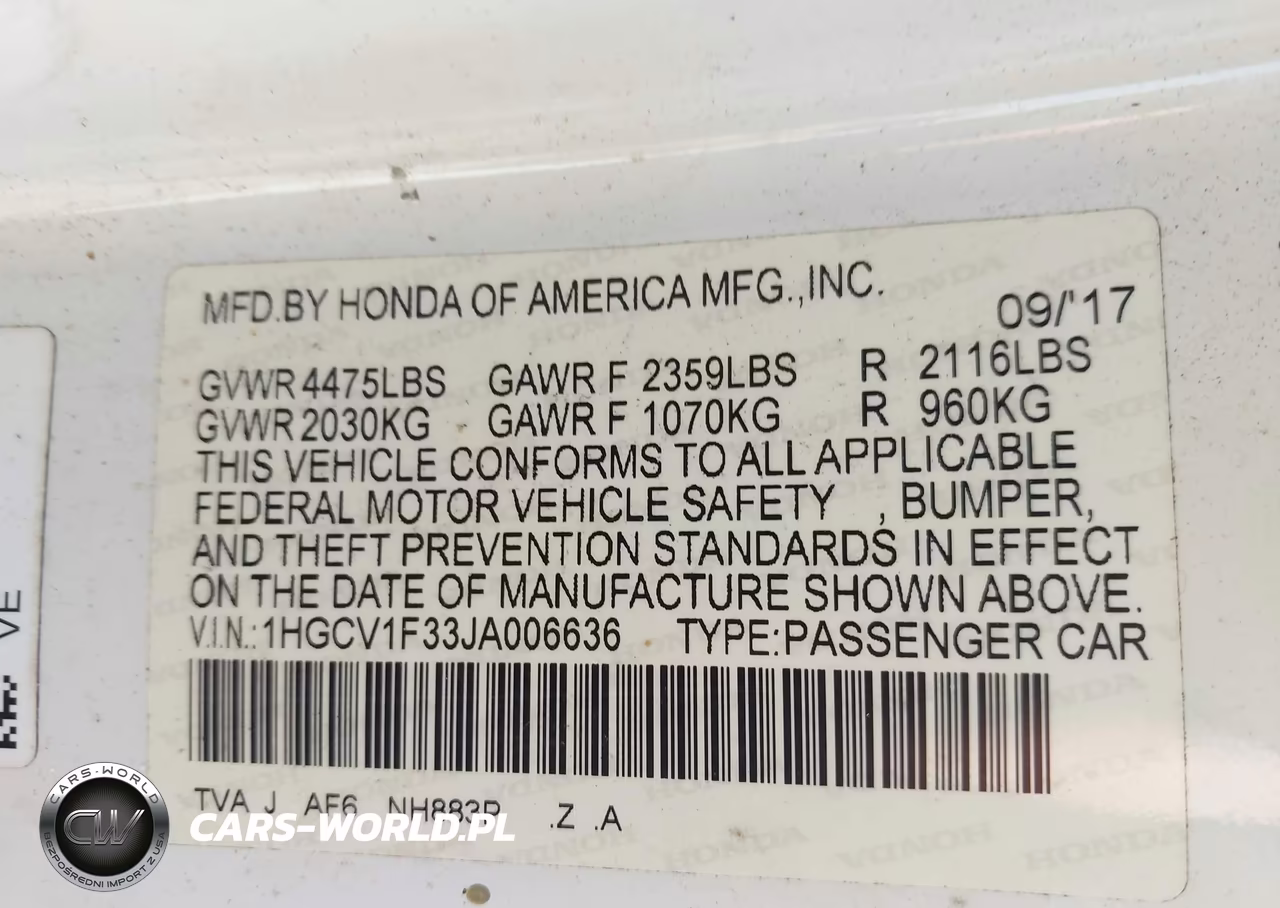 2018 Honda Accord Sport VIN:1HGCV1F33JA006636 - 9
