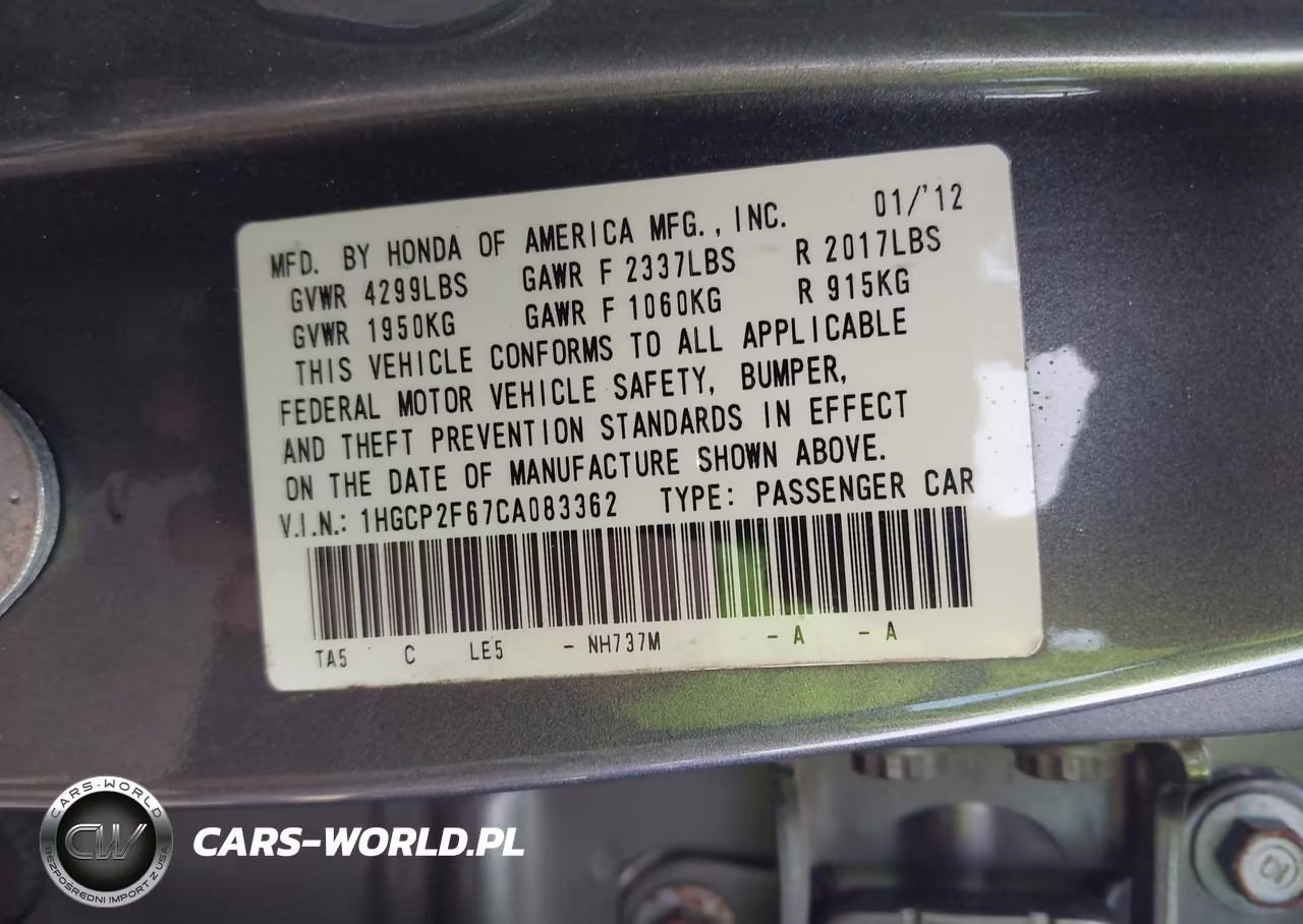 2012 Honda Accord 2.4 Se VIN:1HGCP2F67CA083362 - 9