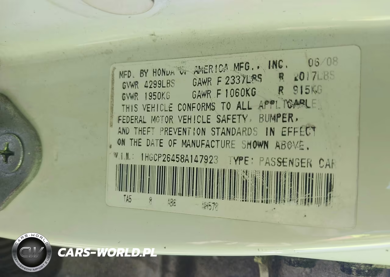 2008 Honda Accord 2.4 Lx-P VIN:1HGCP26458A147923 - 9