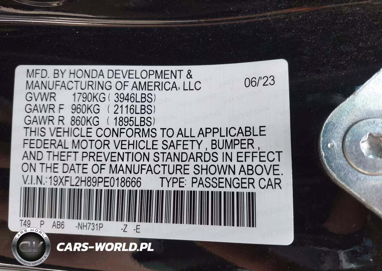 2023 Honda Civic Sport VIN:19XFL2H89PE018666 - 9