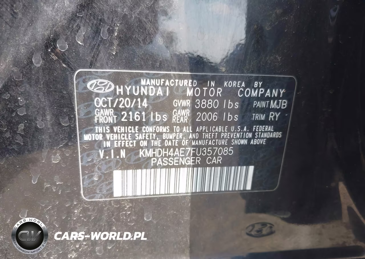 2015 Hyundai Elantra Limited VIN:KMHDH4AE7FU357085 - 9
