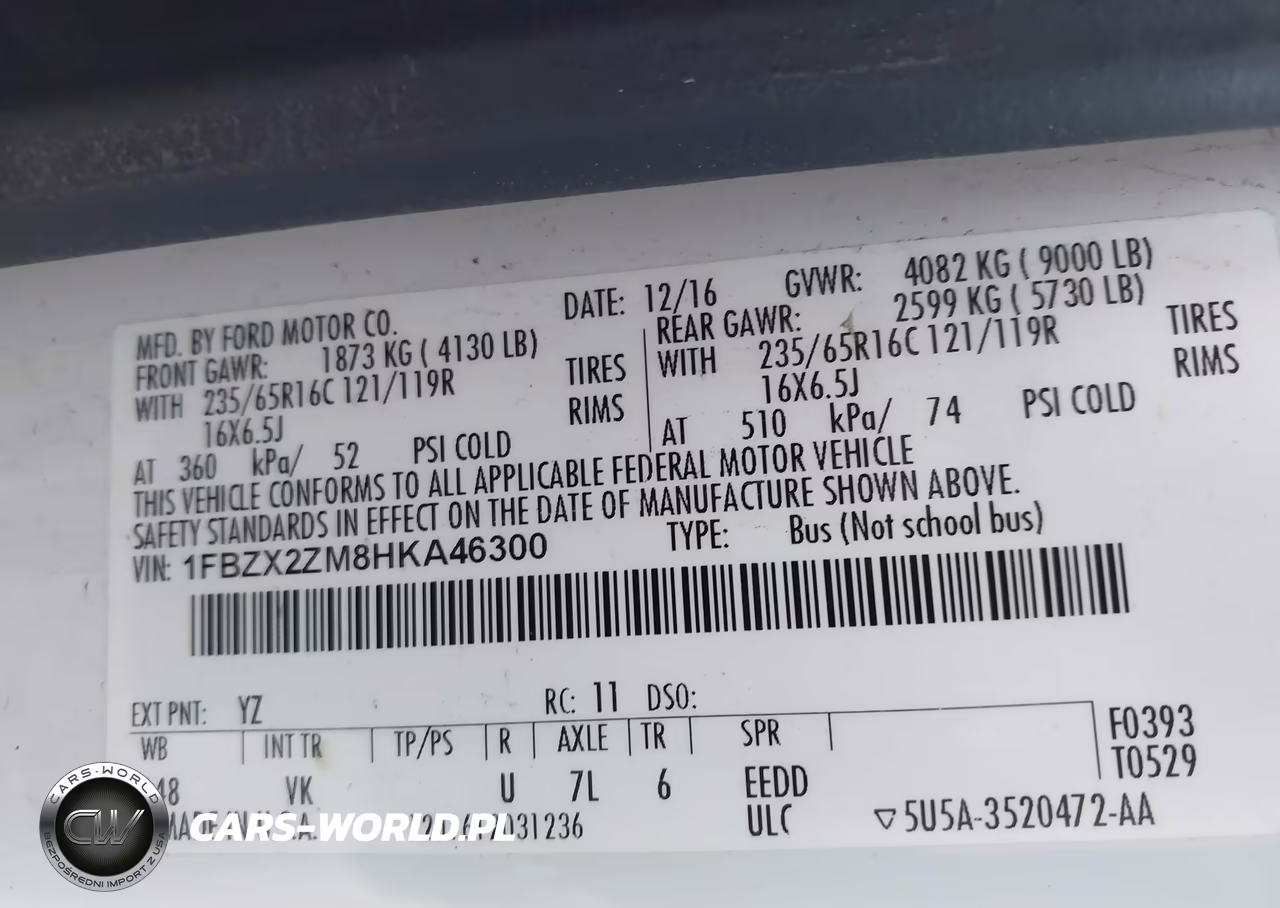 2017 Ford Transit-350 Xl VIN:1FBZX2ZM8HKA46300 - 9