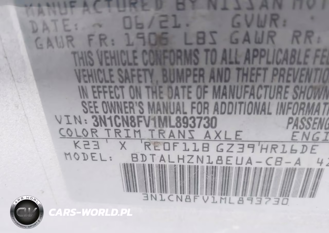2021 Nissan Versa Sr Xtronic Cvt VIN:3N1CN8FV1ML893730 - 9