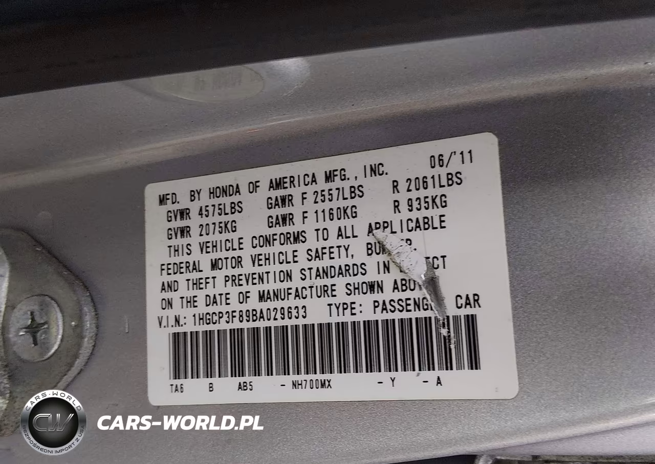 2011 Honda Accord 3.5 Ex-L VIN:1HGCP3F89BA029633 - 9