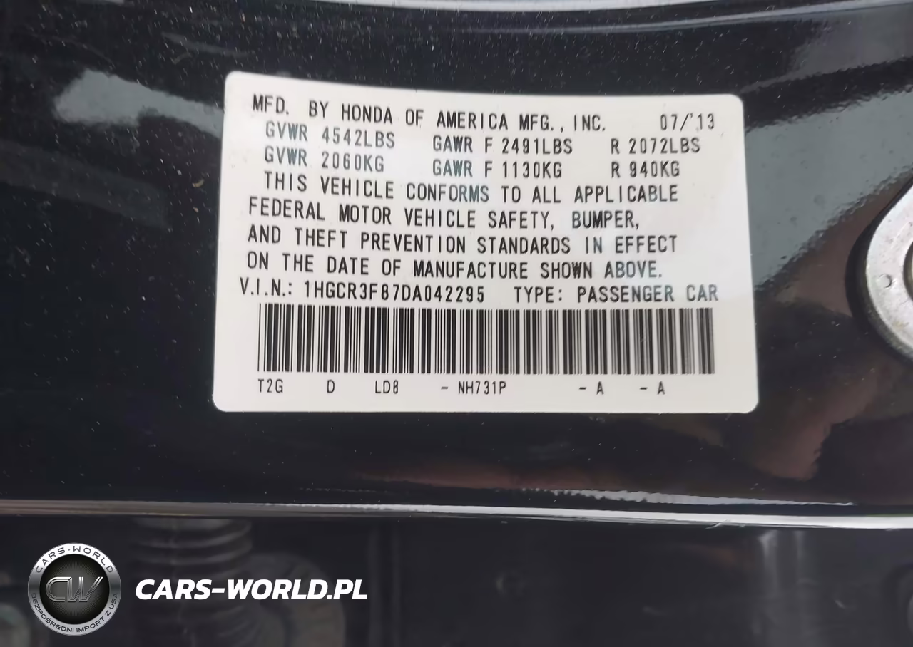 2013 Honda Accord Ex-L V-6 VIN:1HGCR3F87DA042295 - 9