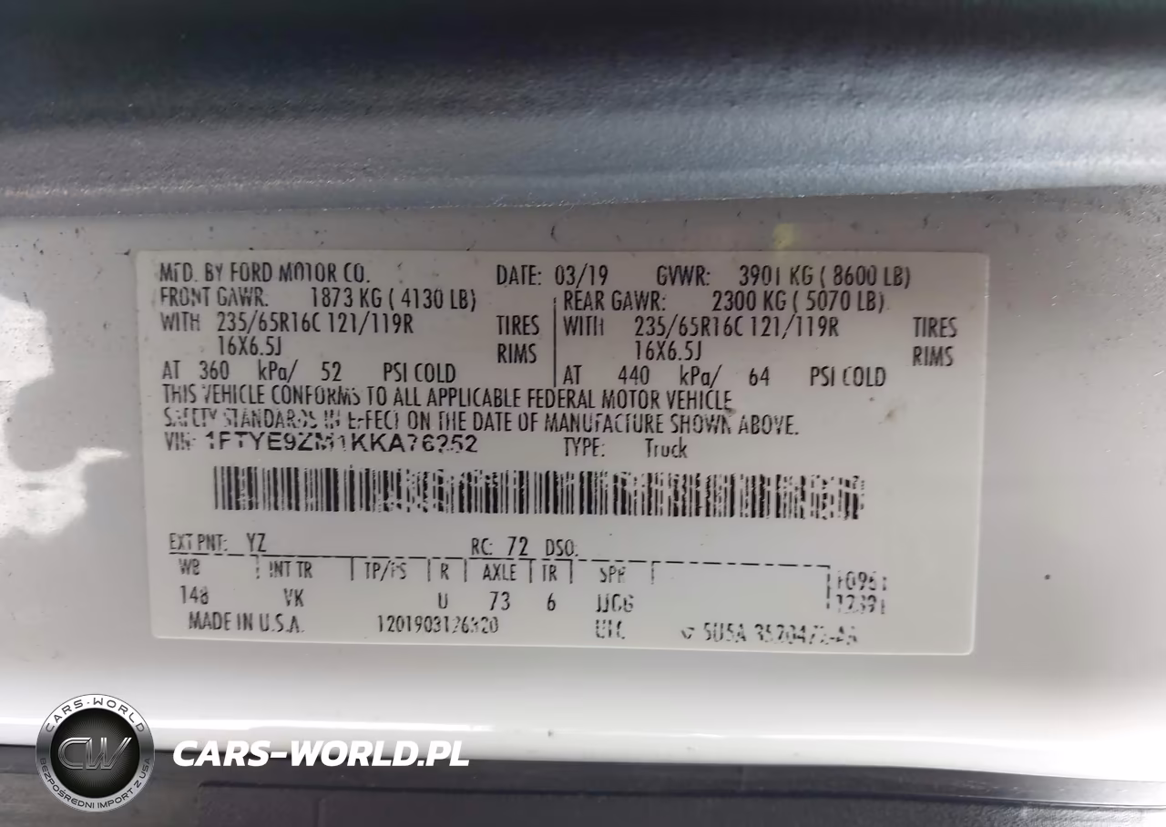 2019 Ford Transit-150 VIN:1FTYE9ZM1KKA76252 - 9