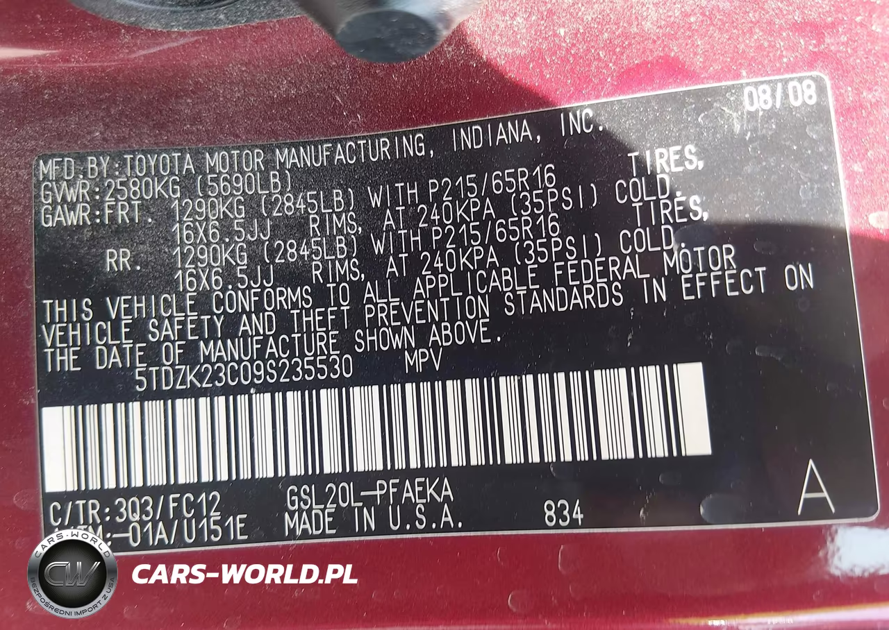 2009 Toyota Sienna Le VIN:5TDZK23C09S235530 - 9