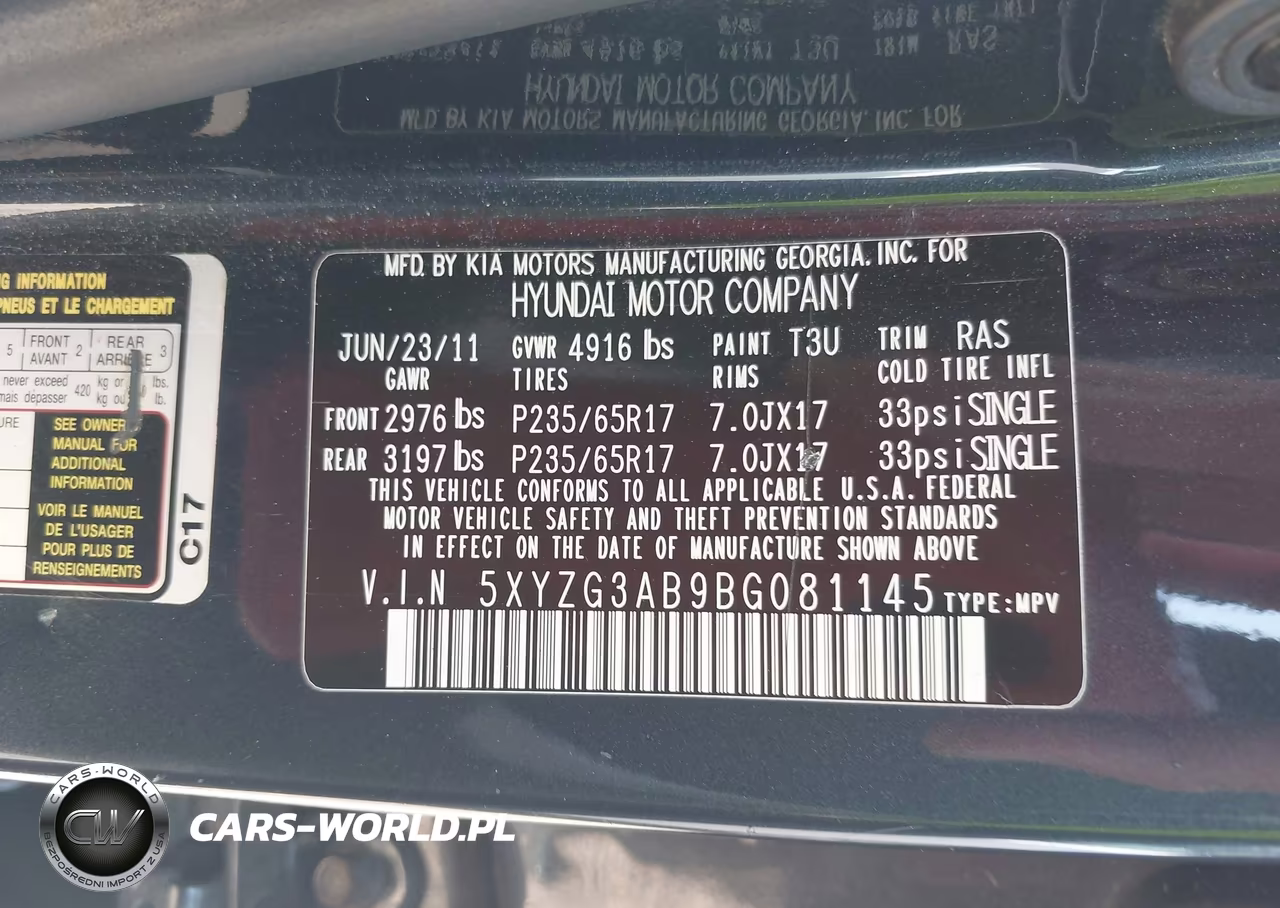 2011 Hyundai Santa Fe Gls VIN:5XYZG3AB9BG081145 - 9