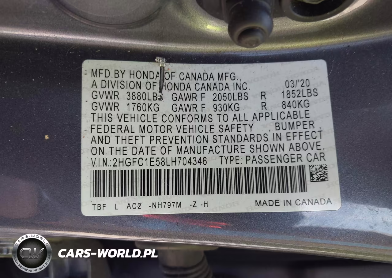 2020 Honda Civic Si Sedan VIN:2HGFC1E58LH704346 - 9