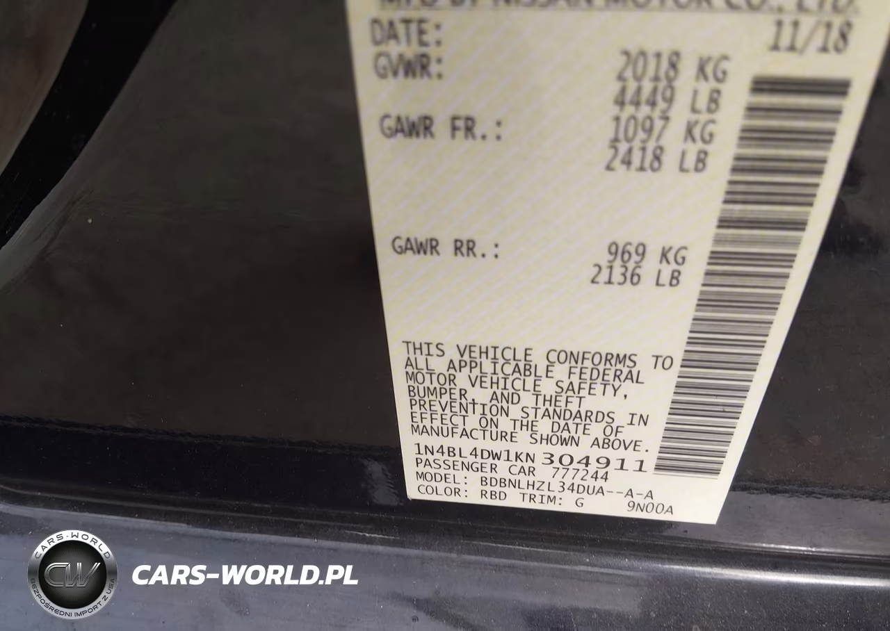 2019 Nissan Altima 2.5 Sv VIN:1N4BL4DW1KN304911 - 9
