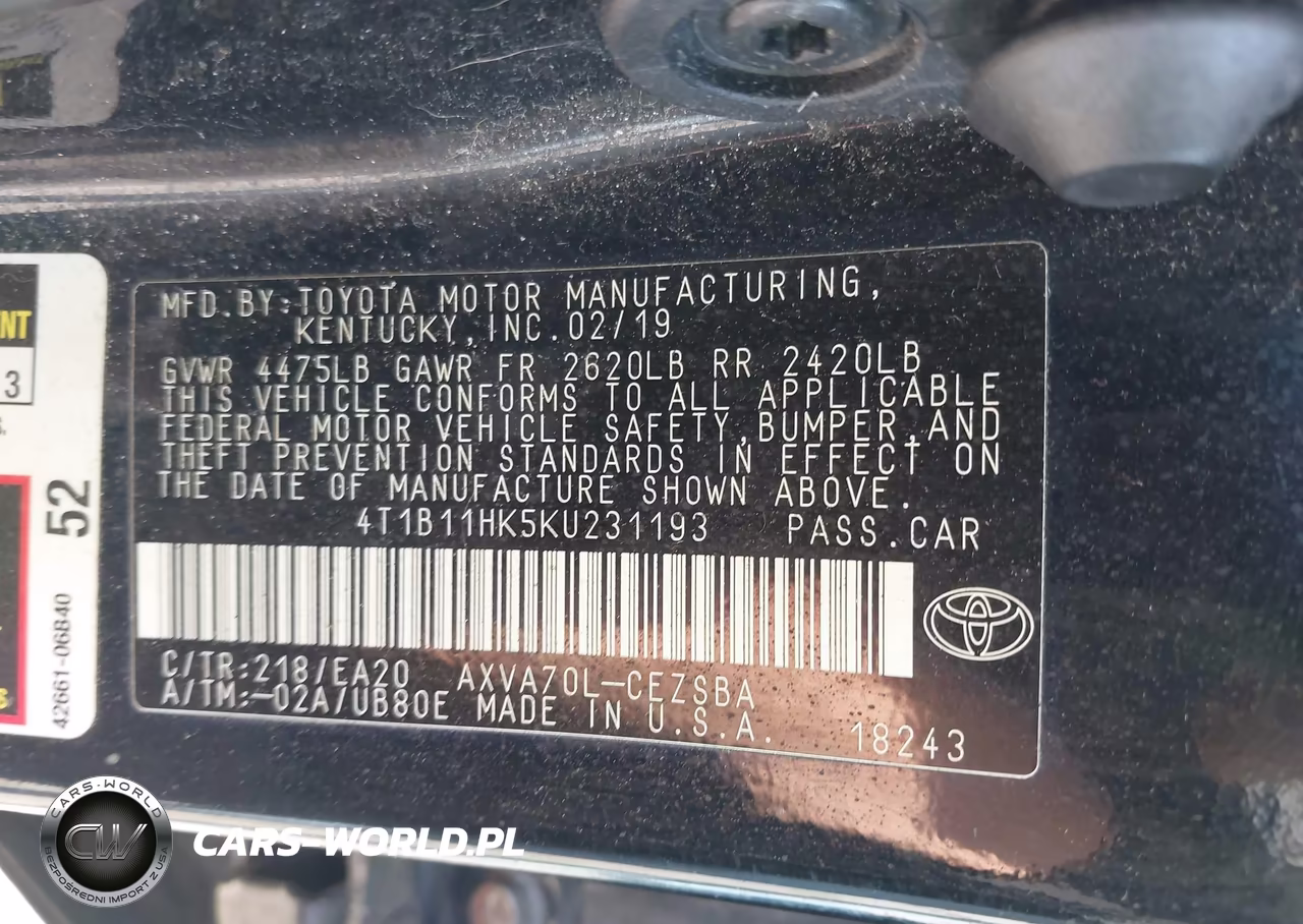 2019 Toyota Camry Se VIN:4T1B11HK5KU231193 - 9