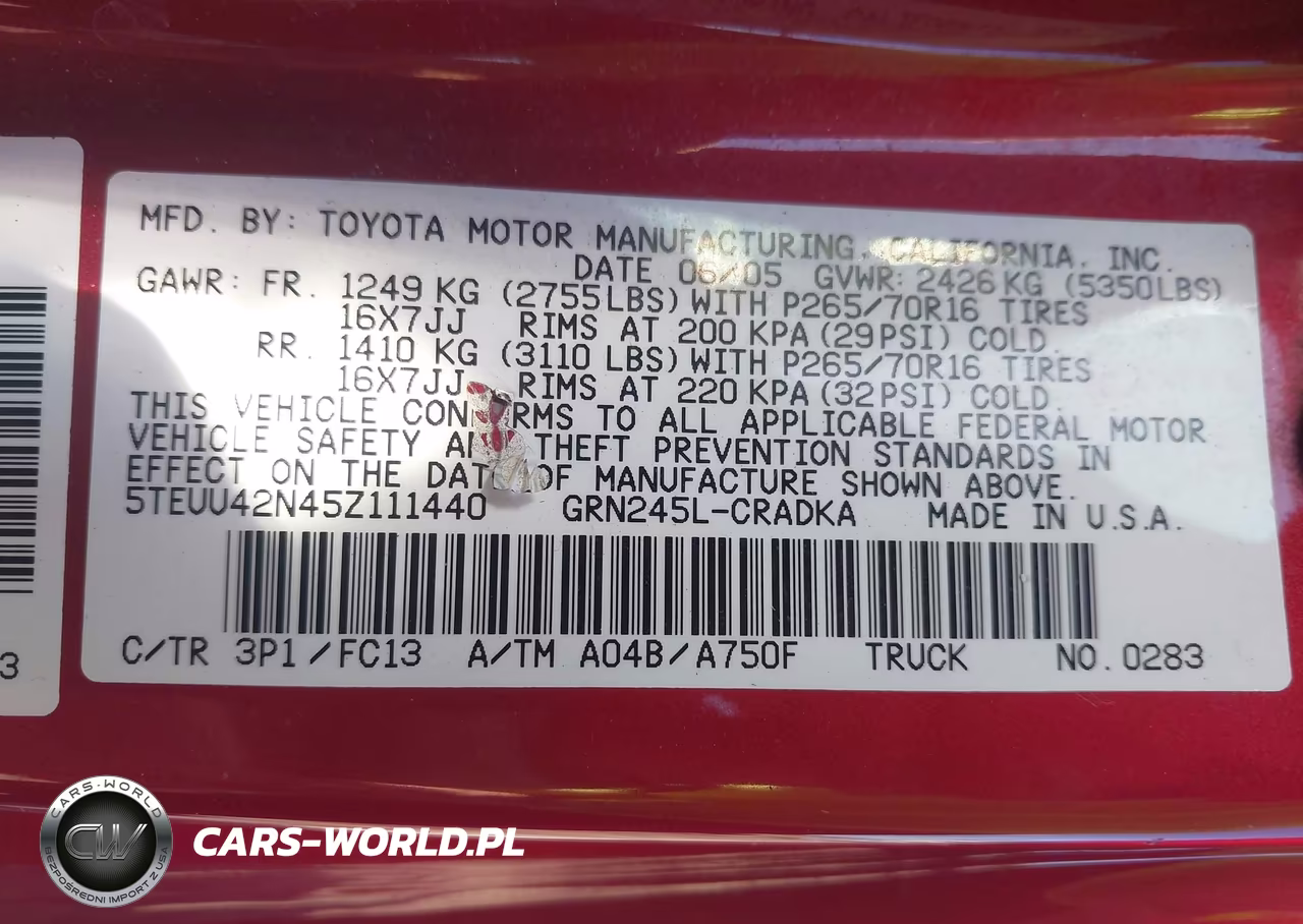2005 Toyota Tacoma Base V6 VIN:5TEUU42N45Z111440 - 9