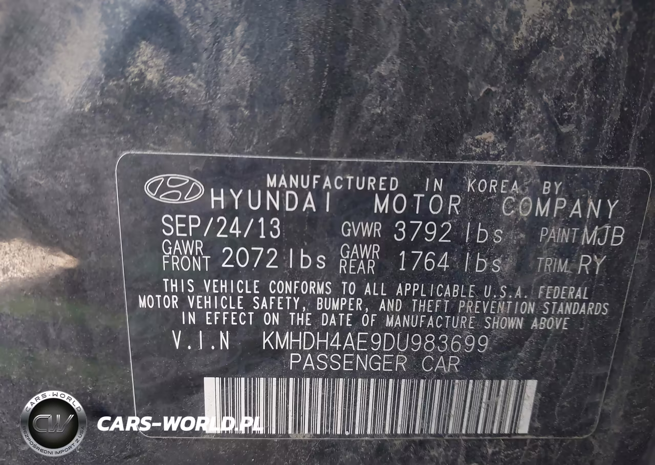 2013 Hyundai Elantra Limited (Ulsan Plant) VIN:KMHDH4AE9DU983699 - 9
