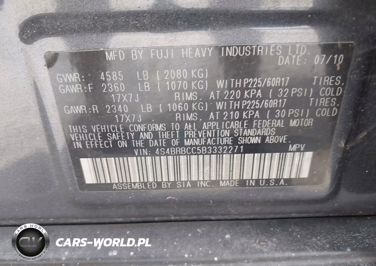2011 Subaru Outback 2.5I Premium VIN:4S4BRBCC5B3332271 - 9